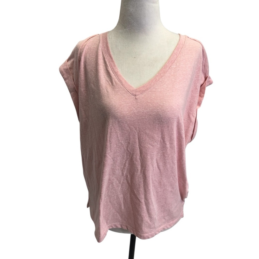 Roots Pink V-Neck Women's Short Sleeve T-Shirt Top Size M